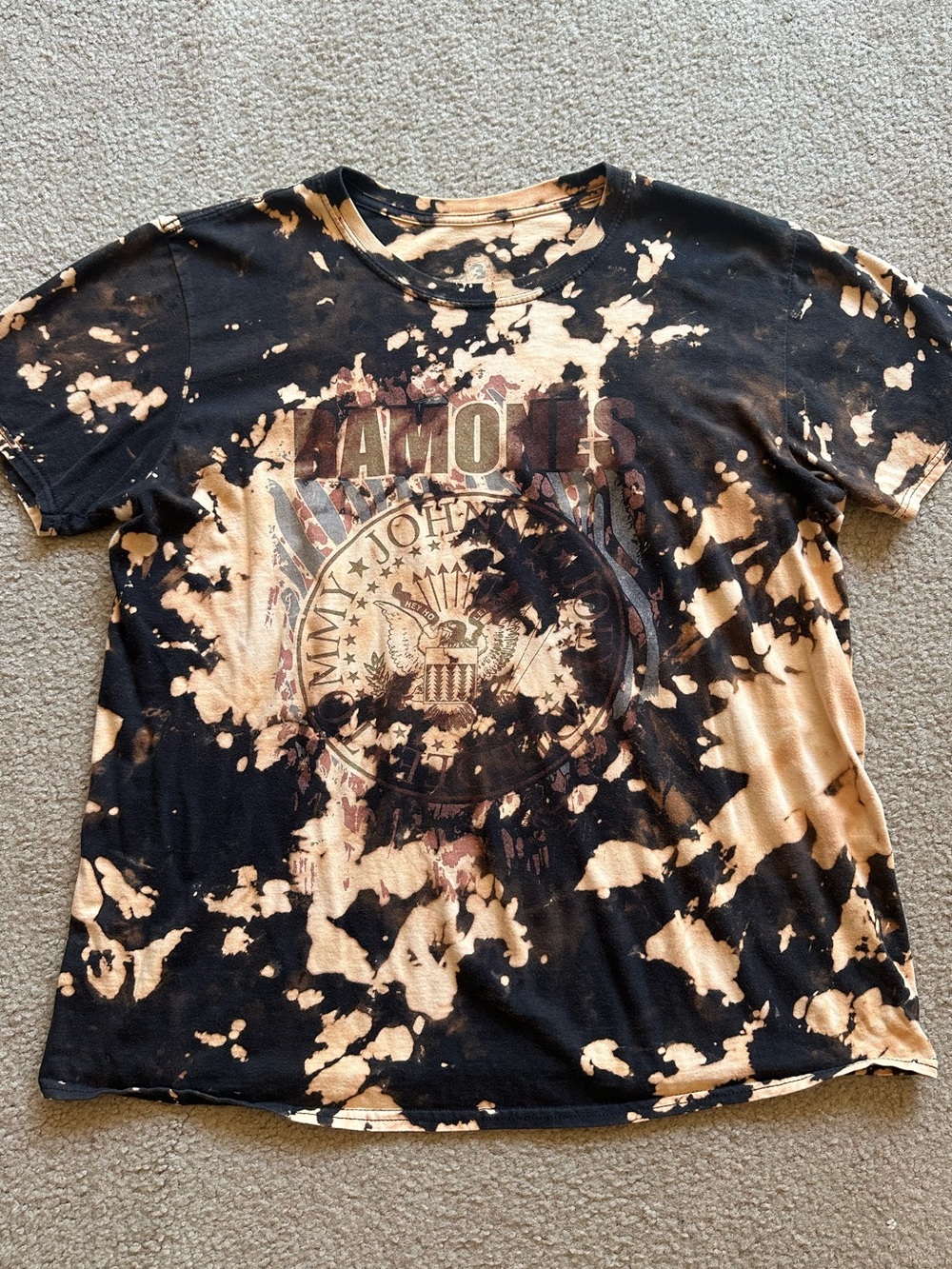 Men’s Unisex Ramones Black Tie Dye Graphic Tee Short Sleeve T-Shirt Size XL